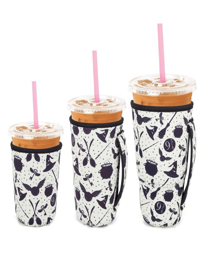 Snowso 3 Pack Iced Coffee sleeve Insulated Neoprene Cup Sleeves with handle For Cold Drinks Beverages, Reusable Cup Holder for 16oz-32oz Coffee Cups (Wizard's Trip) - Image 1