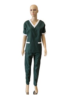 Rannah's Uniform V-Neck Scrub Suit for Nurses and Housekeepers, Short Sleeve with White Piping  - Image 1
