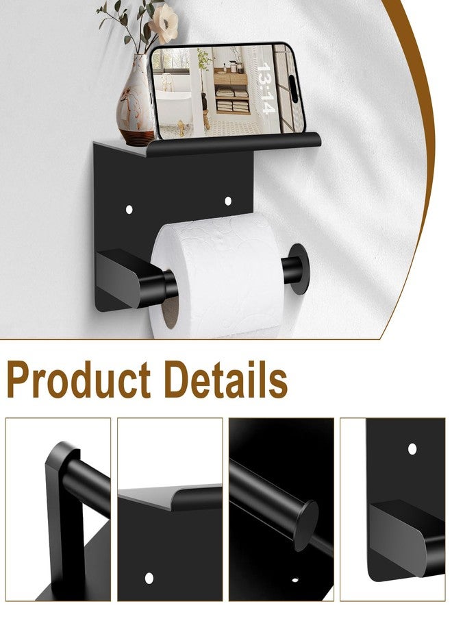 Bjiotun Matte Black Toilet Paper Holder with Shelf, Stainless Steel Tissue Roll Dispenser, Wall-Mounted Modern Bathroom Accessory for Home, Hotel, or Office - Image 3
