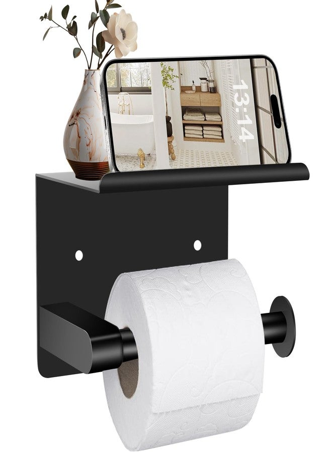 Bjiotun Matte Black Toilet Paper Holder with Shelf, Stainless Steel Tissue Roll Dispenser, Wall-Mounted Modern Bathroom Accessory for Home, Hotel, or Office - Image 1