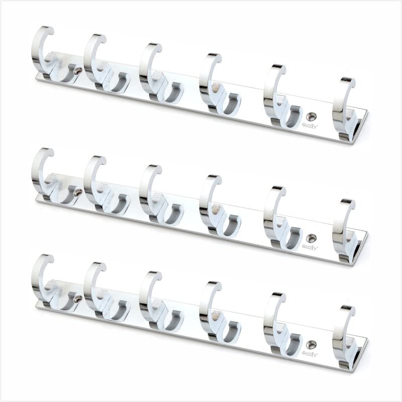 GLOXY GLOXY 6 Pin Stainless Steel Bathroom Accessories 6 Hooks Plate Wall Mounting Door Back Hanger Pins for Hanging Cloth Set Shirt Bar Towel Rack Robe Key khuttiSilver Pack of 4 - Image 1