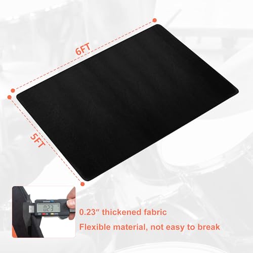 TORIBIO Drum Rug, 5X 6 Ft Drum Mat Carpet Music Rug with Non-Slip Bottom, Soundproof Electrical Pads for Drummers, Black - Image 2