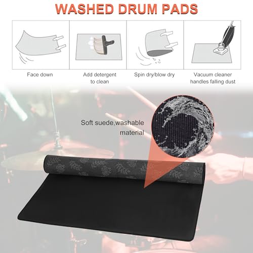 TORIBIO Drum Rug, 5X 6 Ft Drum Mat Carpet Music Rug with Non-Slip Bottom, Soundproof Electrical Pads for Drummers, Black - Image 4