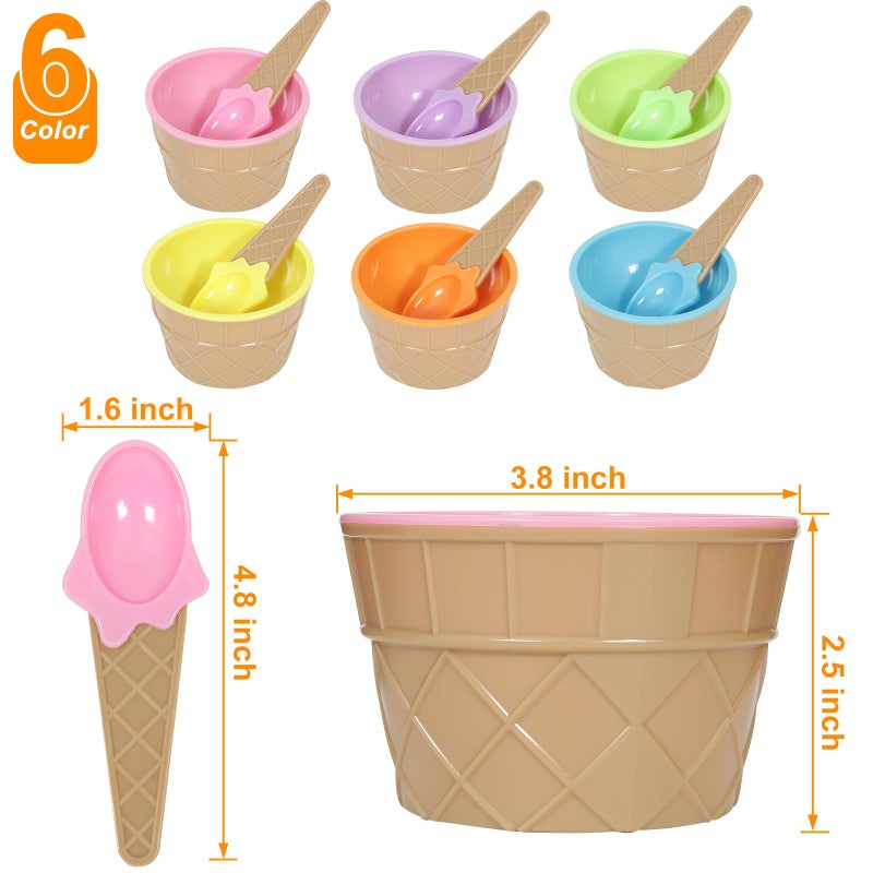 Hbaushun 6 Pack Plastic Ice Cream Bowls with Spoons,Reusable Plastic ice Cream Cups,Cartoon Candy Colorice Cream Bowls Set for Sundae Frozen Yogurt Summer Holiday Parties - Image 2