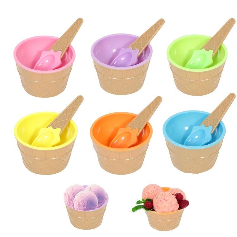 Hbaushun 6 Pack Plastic Ice Cream Bowls with Spoons,Reusable Plastic ice Cream Cups,Cartoon Candy Colorice Cream Bowls Set for Sundae Frozen Yogurt Summer Holiday Parties - Image 1