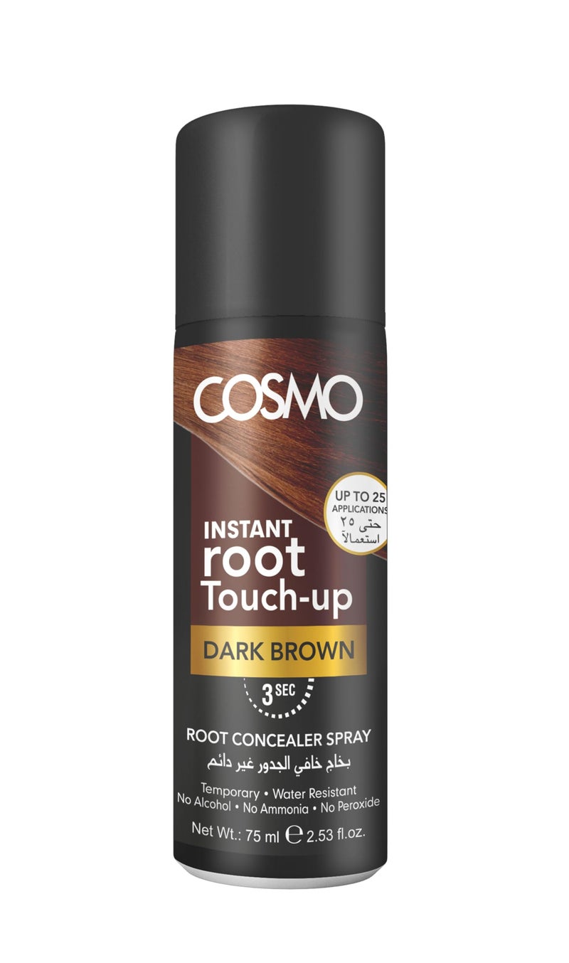 Cosmo Instant Root Touch-Up Spray Dark Brown | Root Concealer Spray | Gray Hair Coverage – Quick-Drying, Water-Resistant, Lightweight Temporary Hair Blends with Natural or Dyed Hair 75ml