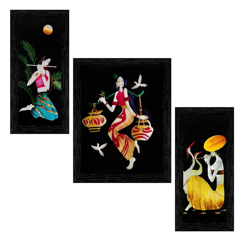 Indianara 3 Pc Set Of Still Art Paintings Without Glass 6 X 13 102 X 13 6 X 13 INCH Black