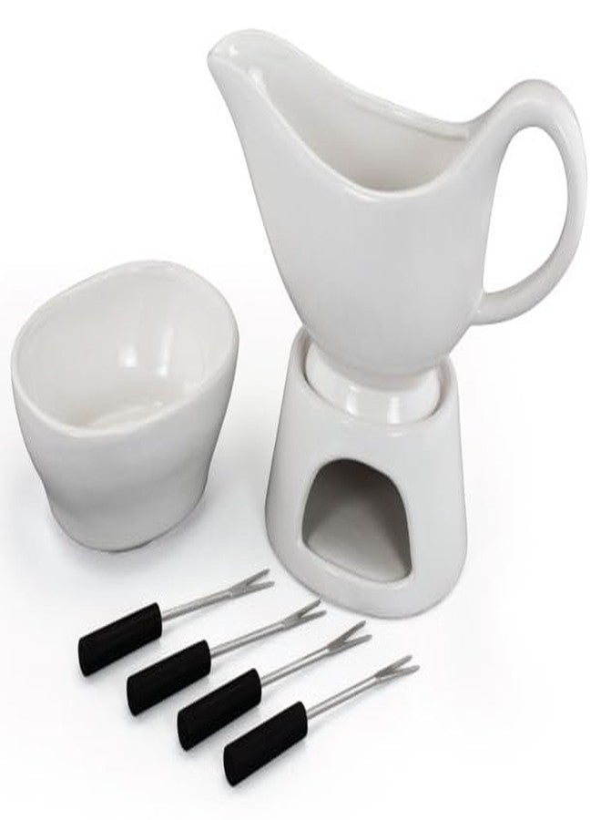 Zenvy Gravy Boat Set | 12 Ounce Ceramic White Gravy Dish Set With Candle Warmer Stand, Butter/Dip Dish, And Appertizer Forks - Image 1