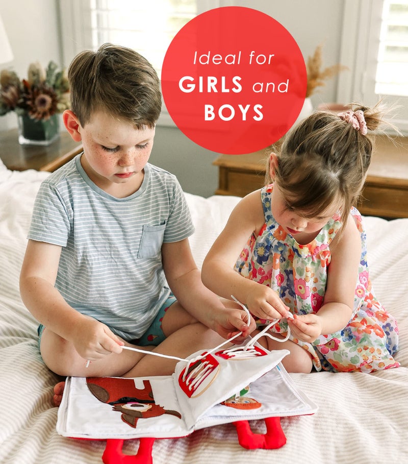 Curious Columbus Quiet Book for Toddlers – Large Fabric Montessori Activity Book with 10 Pages for Learning and Quiet Play, Airplane and Road Trip Travel Toy - Image 4