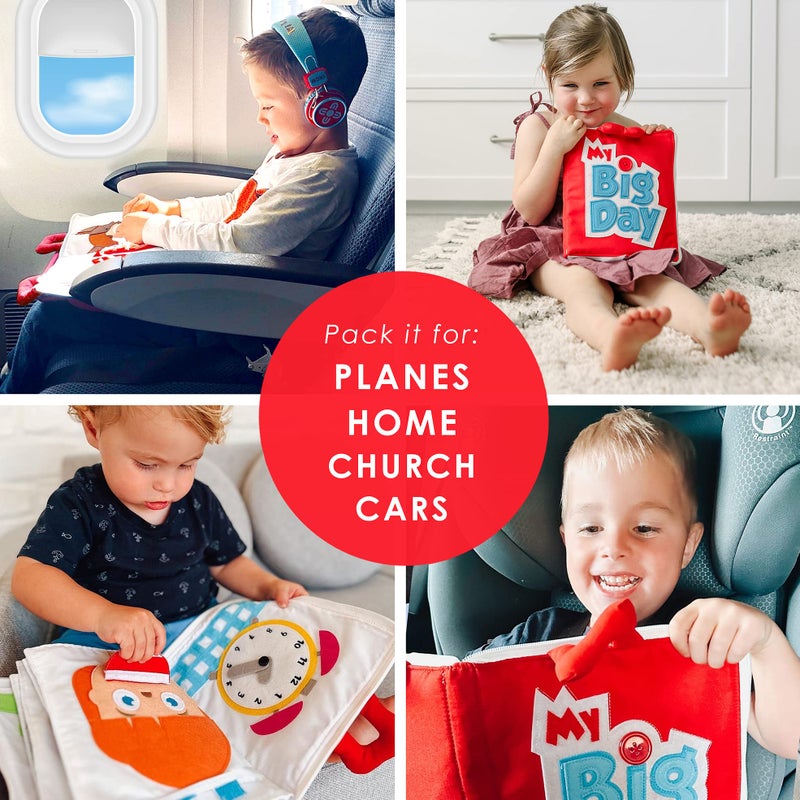 Curious Columbus Quiet Book for Toddlers – Large Fabric Montessori Activity Book with 10 Pages for Learning and Quiet Play, Airplane and Road Trip Travel Toy - Image 3