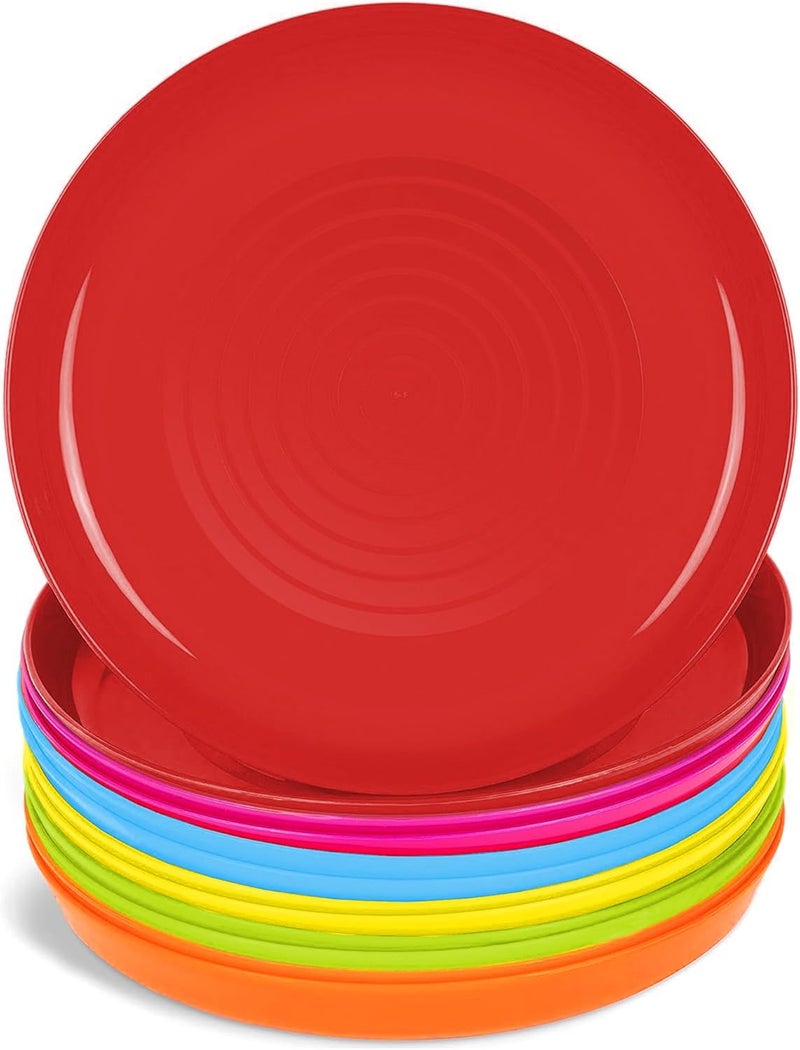 PLASKIDY Kids Plates Set of 12  Toddler Plastic Dinner Plates  BPA FREE Microwave  Dishwasher Safe Brightly Colored 7 Inch - Image 1