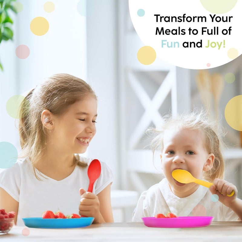 PLASKIDY Kids Plates Set of 12  Toddler Plastic Dinner Plates  BPA FREE Microwave  Dishwasher Safe Brightly Colored 7 Inch - Image 4