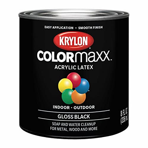 Krylon K05605007 COLORmaxx Acrylic Latex Brush On Paint for Indoor/Outdoor Use, ½ Pint, Gloss Black - Image 1