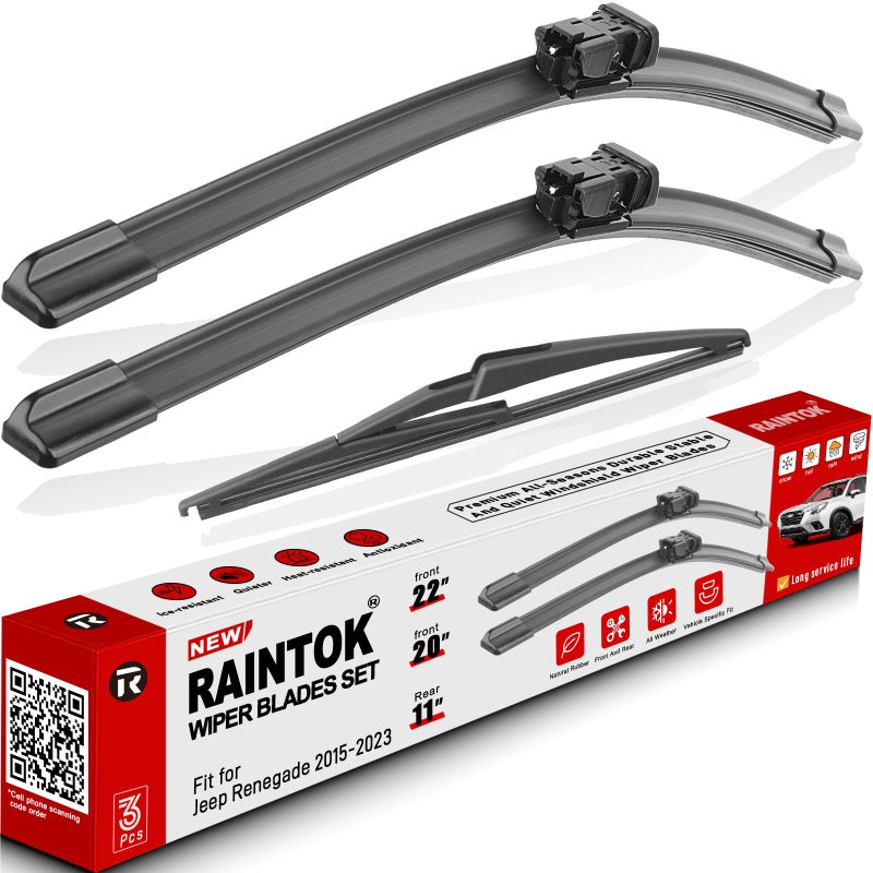RAINTOK Windshield Wiper Blades Replacement for 20152023 Jeep Renegade Original Factory Quality Front Rear Wipers Blade Set for My Car 22 20 11 Pack of 3 - Image 2