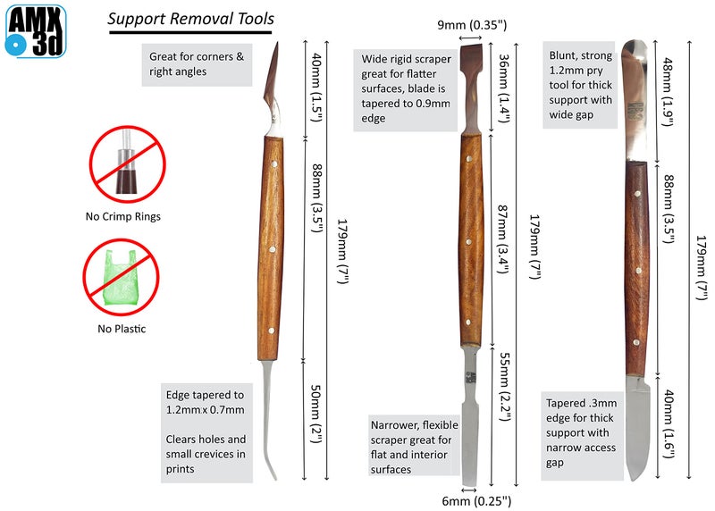 AMX3d 3D Printing 3D Print Clean-Up Utility Tool Kitâ€“ 3 Piece Precision Print Clean-Up Tool Set â€“ Double Ended Support Removal Accessories for 3D Prints - Image 2