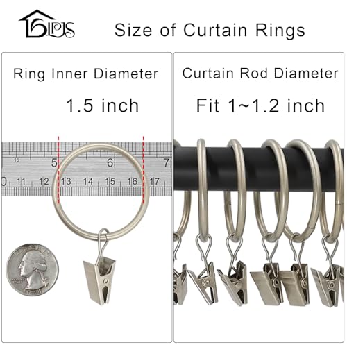 LLPJS 40 Pack Metal Curtain Rings with Clips, Curtain Clip Rings Hooks for Hanging Drapery Drapes Bows, Curtain Rod Rings 1.5 inch Interior Diameter, Matte Silver - Image 3
