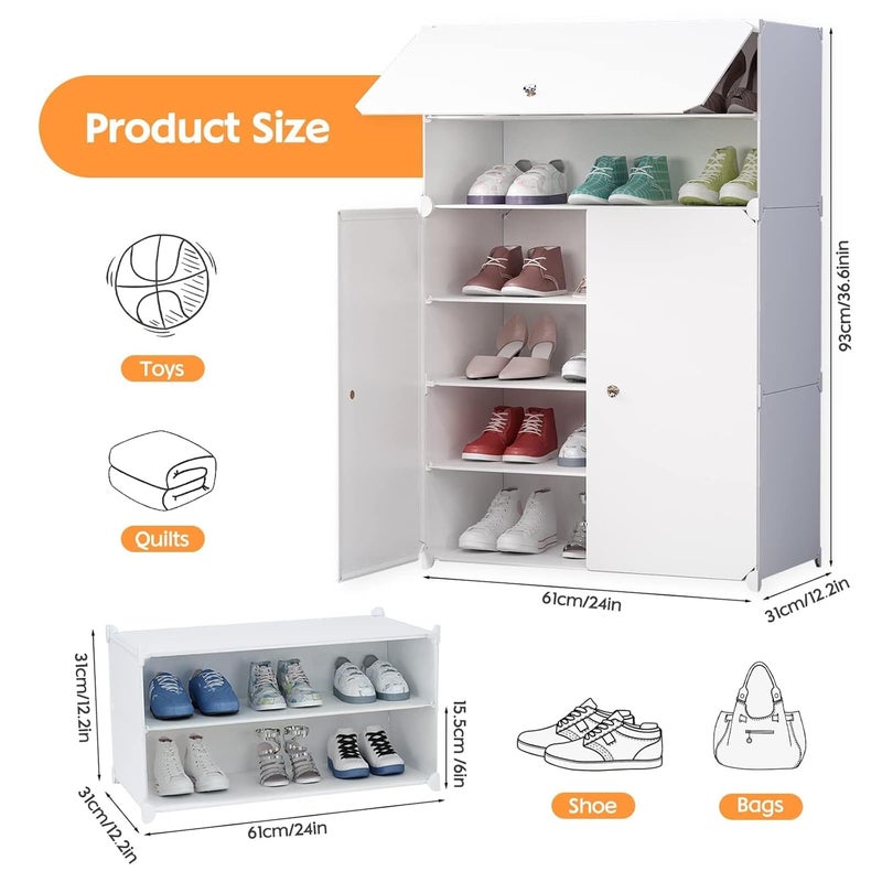 Whitecloud TRANSFORMING HOMES Whitecloud TRANSFORMING HOMES 6-Tier Shoe Rack Organizer with Doors Free Standing Portable Storage Unit White 61x31x93cm (SHC-068)  - Image 2