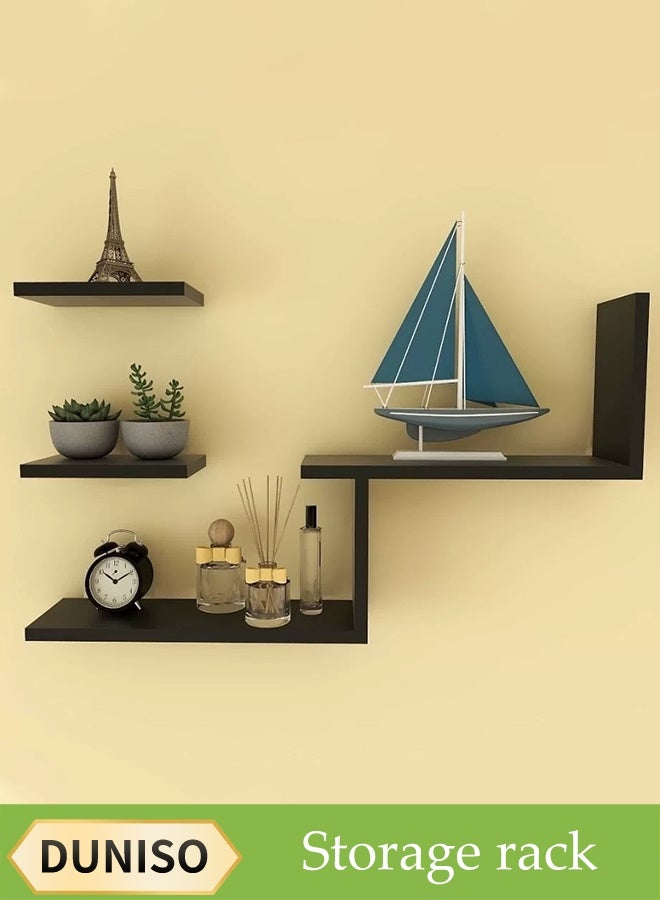 DUNISO Wooden Storage Rack，Decorative Wall Shelves， Display Rack,Non Perforated Bookshelf，Suitable for Living Rooms, Bedrooms, and Offices，Black  - Image 1
