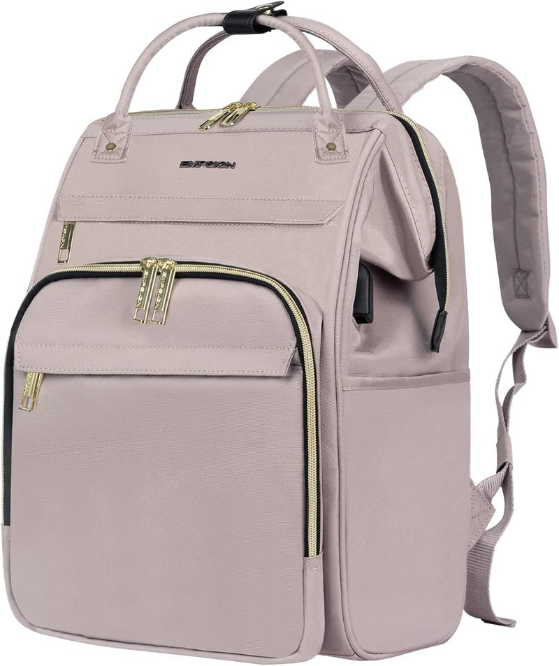 EMPSIGN 15.6 Inch Laptop Backpack for Women, Computer Travel Business Work Bag, Water Repellent College Casual Daypack with USB Port, Dusty Pink - Image 1