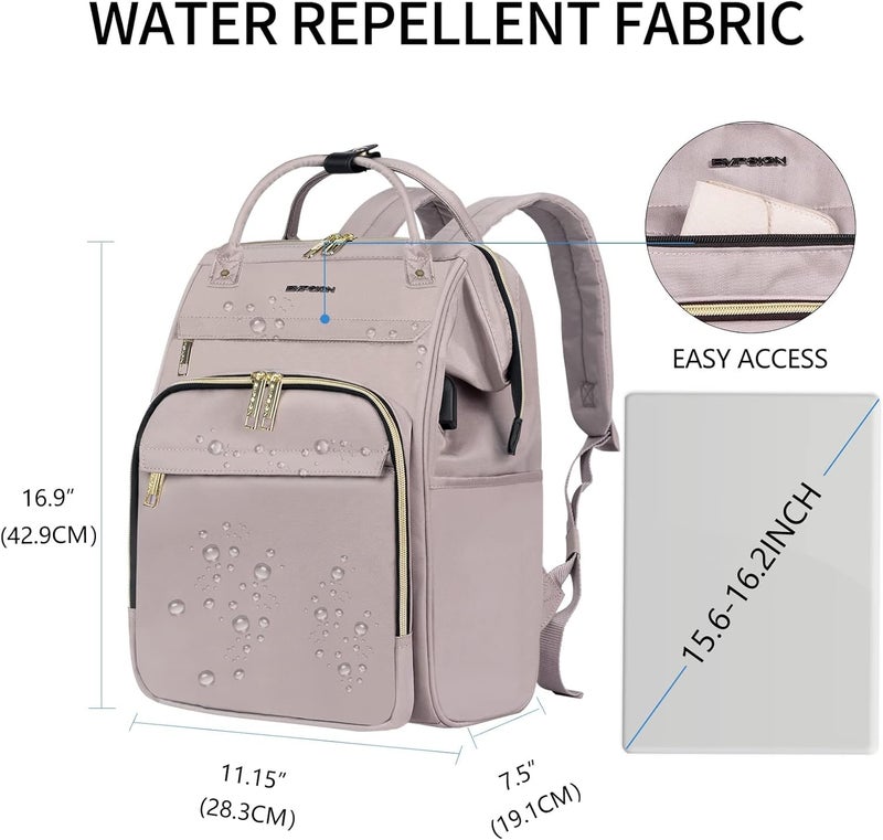 EMPSIGN 15.6 Inch Laptop Backpack for Women, Computer Travel Business Work Bag, Water Repellent College Casual Daypack with USB Port, Dusty Pink - Image 2