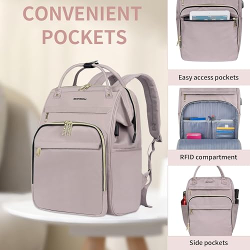 EMPSIGN 15.6 Inch Laptop Backpack for Women, Computer Travel Business Work Bag, Water Repellent College Casual Daypack with USB Port, Dusty Pink - Image 4