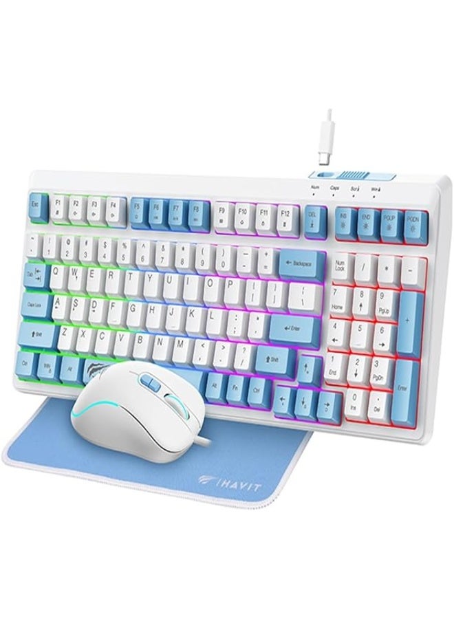 Havit 3-in-1 RGB Gaming Keyboard & Mouse with Pad – 99 Key Anti-Ghosting USB Type-C Keyboard (8M Keystroke Life), RGB 7-Button Gaming Mouse with Adjustable DPI (1200-3600) & Multi-Spandex Mouse Pad - Image 1