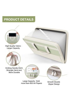 SYOSI 13 Pockets File Folder Organizer, Accordion Portable File Organizer with Handle, Document Organizer with Labels, Letter/A4 Size File Folders, Zippered Expanding File Folder for School Office, Green  - Image 3