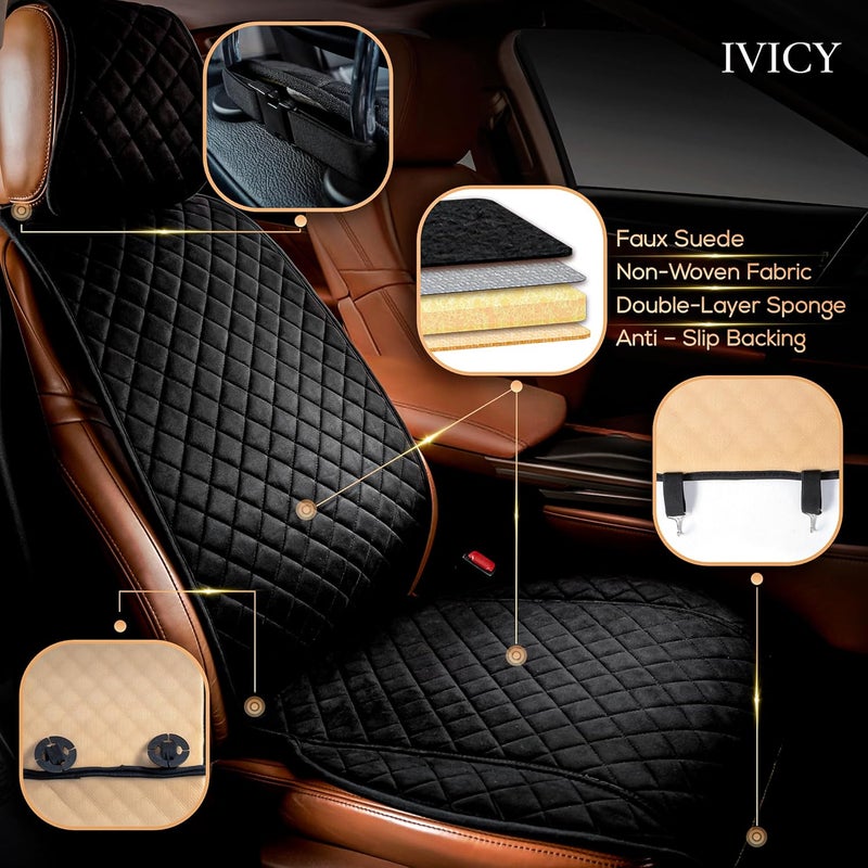 IVICY Suede Car Seat Cover for Cars - Non-Slip Soft & Breathable - Front Car Seat Protector Covers Universal Fits Most Automotive, Vans, SUVs, Trucks - 1 Unit - Black - Image 2