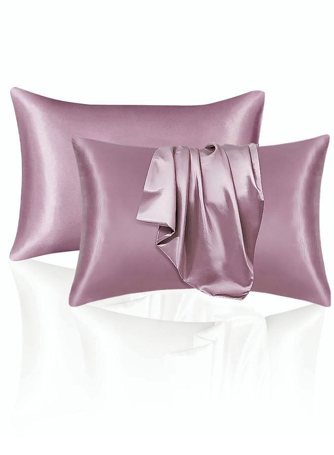 2 Pieces Soft and Smooth Satin Silk Pillowcase for Hair and Skin Health 51*102cm Breathable Bedding Pillowcase for Home Pink - Image 1
