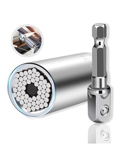 2 PCS Universal Socket Tool,Super Socket Unscrew Any Bolt, Adjustable Socket Drill with Adapter，1/4-3/4 (7mm to 19mm)