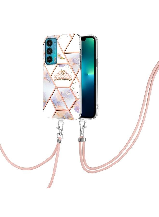 اس-توب جراب لهاتف Motorola Edge 20 مصنوع من مادة TPU بتصميم زهور رخامية متداخلة مع حبل تعليق - Image 2