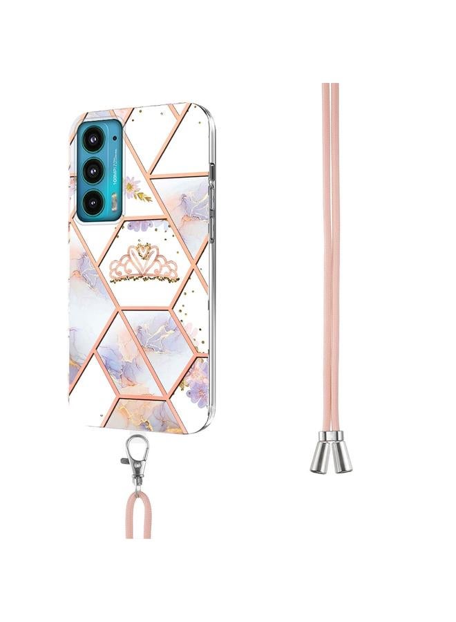 اس-توب جراب لهاتف Motorola Edge 20 مصنوع من مادة TPU بتصميم زهور رخامية متداخلة مع حبل تعليق - Image 3