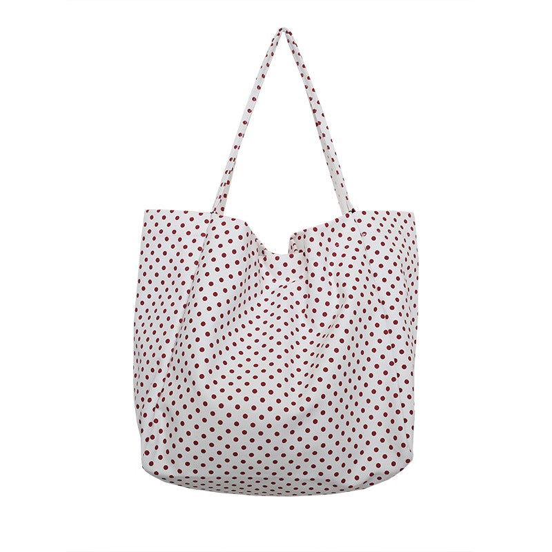 Summer Commuter Wave Point Canvas Bag Ins Casual Simple Large Capacity Shopping Bag Women'S Bag Fashionable Korean Style Shoulder Bag - Image 1