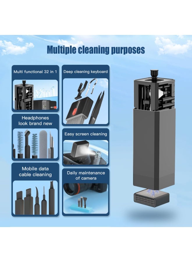 Necomi 32-in-1 Electronic Cleaner Kit, Portable Multifunctional Cleaning Tool, Cleaning kit with Charging Port Cleaner, Stylus Pen, SIM Tool, Keyboard Brush, Speaker Brush, Electronic Cleaning kit for iPhone, AirPods, iPad, Keyboard, MacBook, Earbud, Camera Lens - Image 2