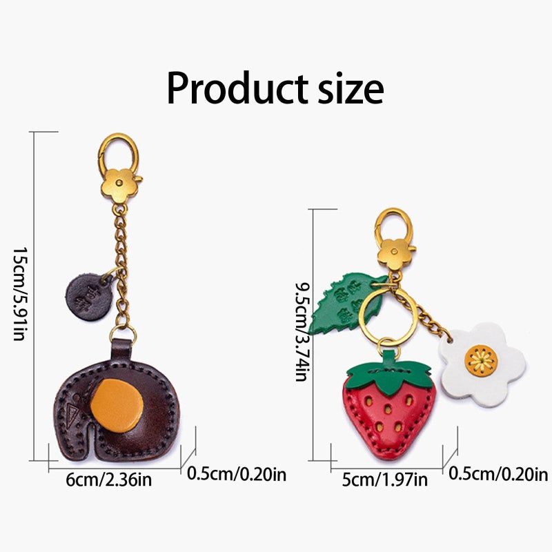 Pink Strawberry Elephant Fruit Design PU Leather Keychain Portable Car Keys Secure Clasp - Image 5