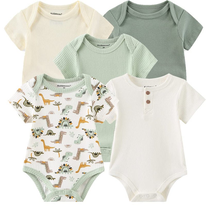Kiddiezoom Newborn Unisex Cotton Bodysuits 5-Pack Gift Baby Clothes LightGreen - Image 1