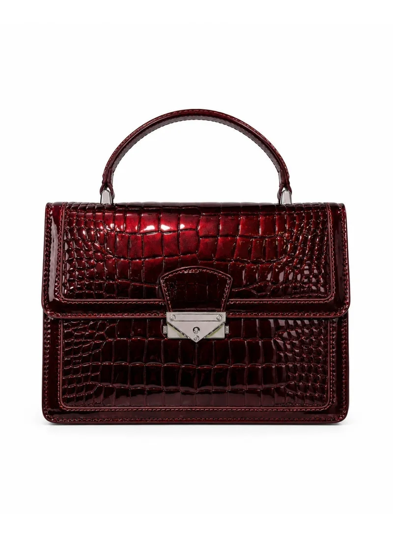 2Trendy Women's Burgundy Croc-Texture Top Handle Handbag