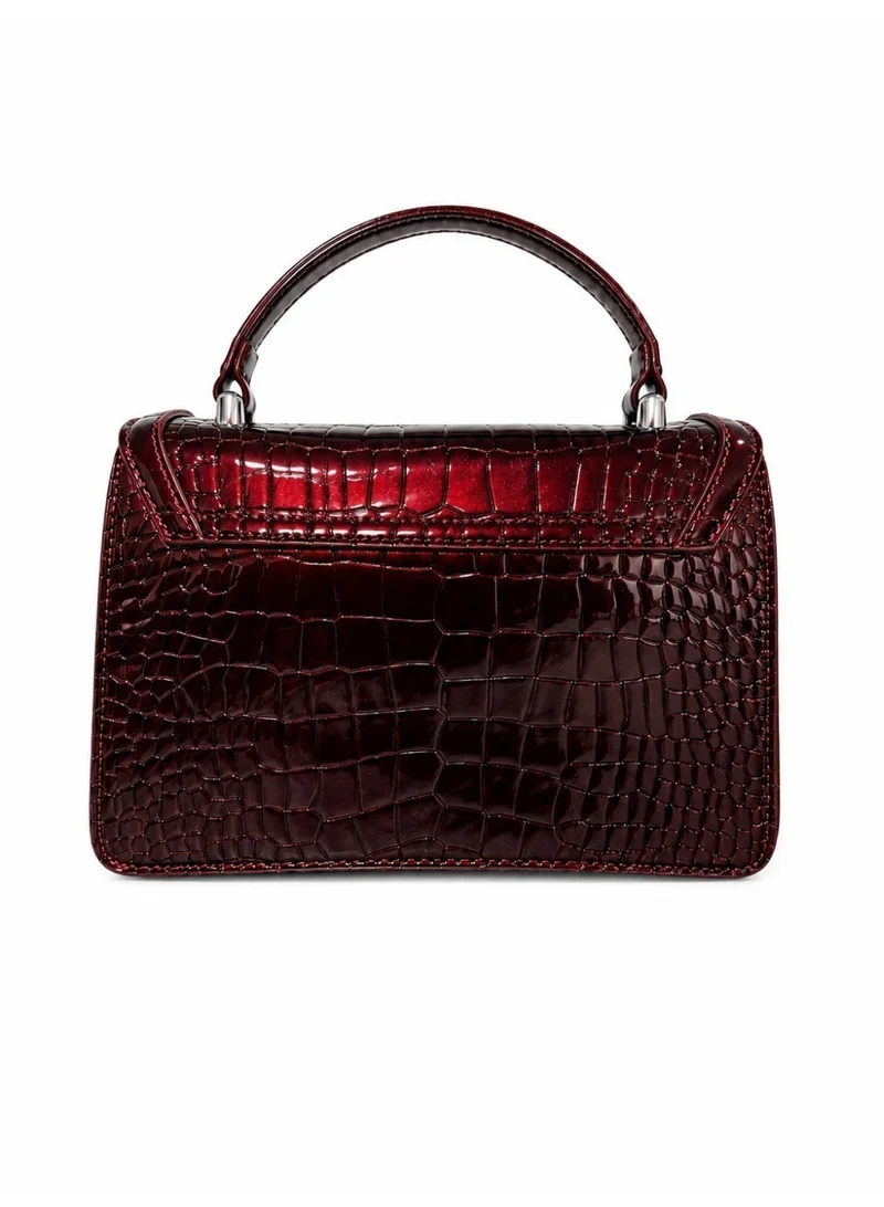 2Trendy Women's Burgundy Croc-Texture Top Handle Handbag