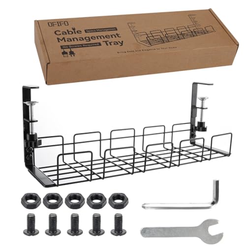 OFIFO® No Drill Under Desk Cable Management Tray, Space-Saving Rack, Sturdy Metal Wire Organizer Basket for Office and Home Standing Desk, 40x13x15cm - Image 1
