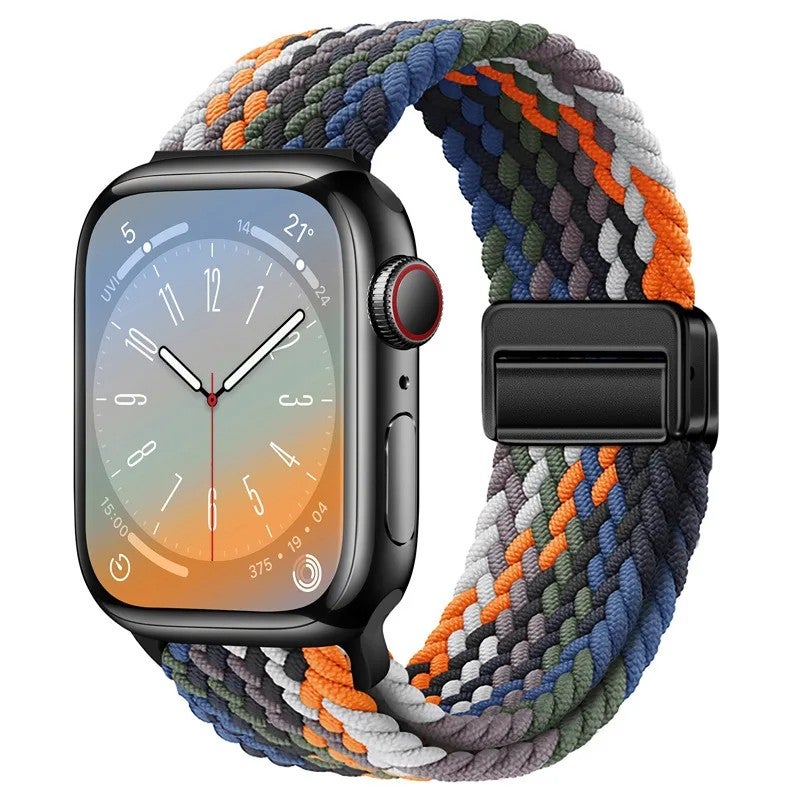 Bluejw New Magnetic Nylon Braided Loop Strap for Apple Watch Series 9 8 – Replace the Watch Strap with Elastic Bracelet & 49mm Metal Buckle Band for Women - Image 1