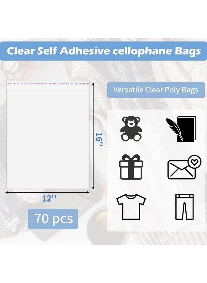 Coidea Cellophane Bags, 70 Pcs Resealable Clear Poly Bags for Clothes, Shirt Bag, Decorative Wrappers, Party Favors & Artwork(12x16) - Image 2