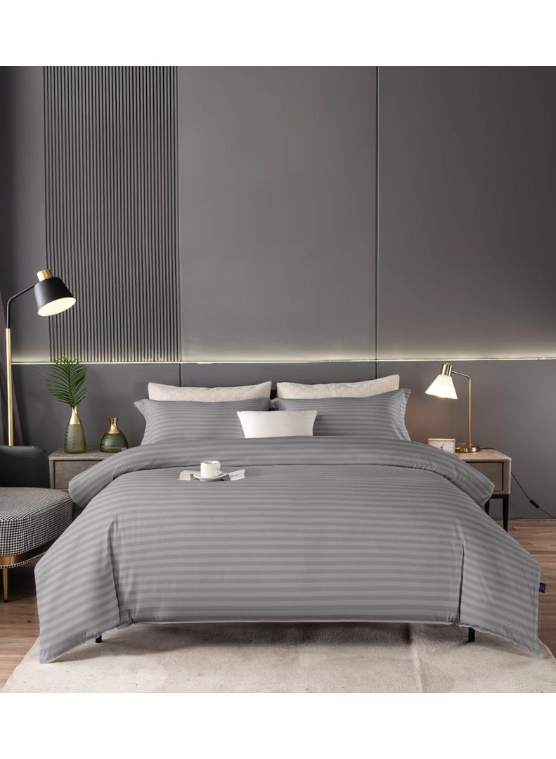 أيه دابليو دي طقم مفروشات سرير فندقي مع لحاف وشرشف مطاطي و4 أكياس مخدة | خامة قطن صناعي مايكروفايبر ناعمة، تصميم عصري، سهل العناية، مقاس سوبر كينغ