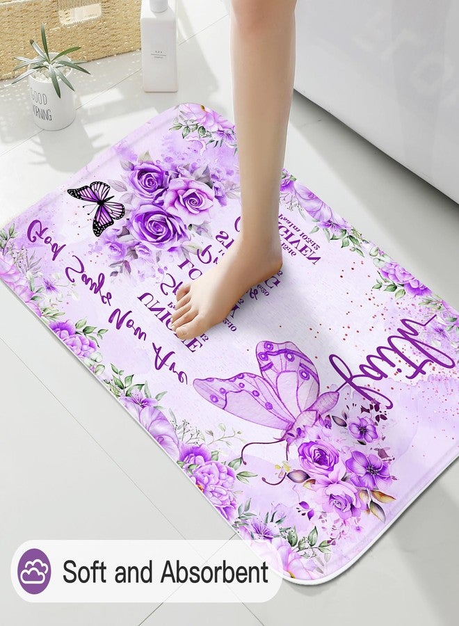 Litabel 4 Pcs Purple Butterfly Inspirational Quotes Shower Curtain Set with Rugs and Toilet Lid Cover, Colorful Boho Waterproof Fabric Bathroom Set, Bible Verse Floral Bathroom Decor Set Accessories - Image 5