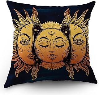 Moslion Sun Moon Pillow Cover Decorative Sun and Moon with Many Fractal Faces Celestial Energy Mystic Throw Pillow Case - Image 1