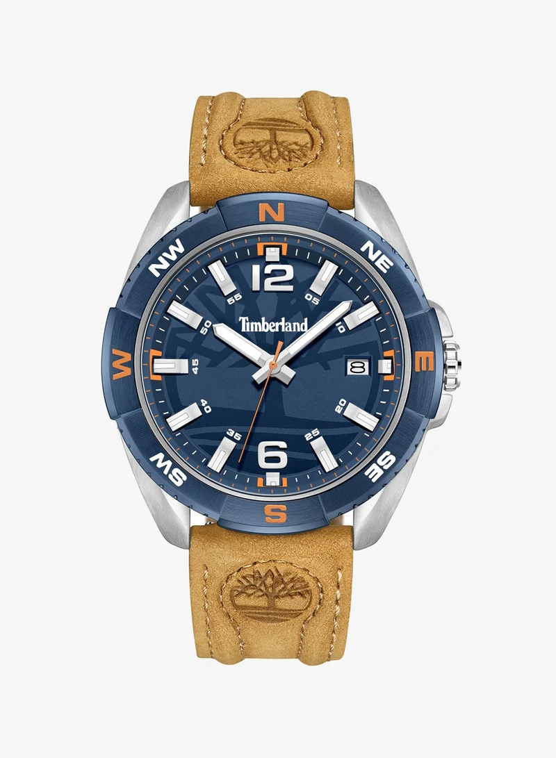 Timberland Millinocket Men's Watch 44mm Analog Blue Dial Tan Leather Strap