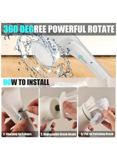 VIUAUAX Electric Cleaning Brush, Cordless Electric Spin Scrubber, Handheld Electric Cleaning Brush with 5 Replaceable Heads,  Multifunctional 5-in-1 Wireless Brush Electric Hair Brushes Bathroom for Bathtub/Kitchen/Bathroom/Floor/Dish/Car/Shoe/Glass  - Image 4
