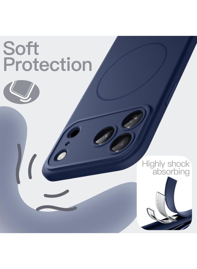 حافظة مغناطيسية من السيليكون لهاتف iPhone 17 Pro Max مقاس 6.9 بوصة متوافقة مع تقنية MagSafe سطح ناعم الملمس مع حماية ممتصة للصدمات مزودة بغطاء عدسة الكاميرا (أزرق) - Image 5