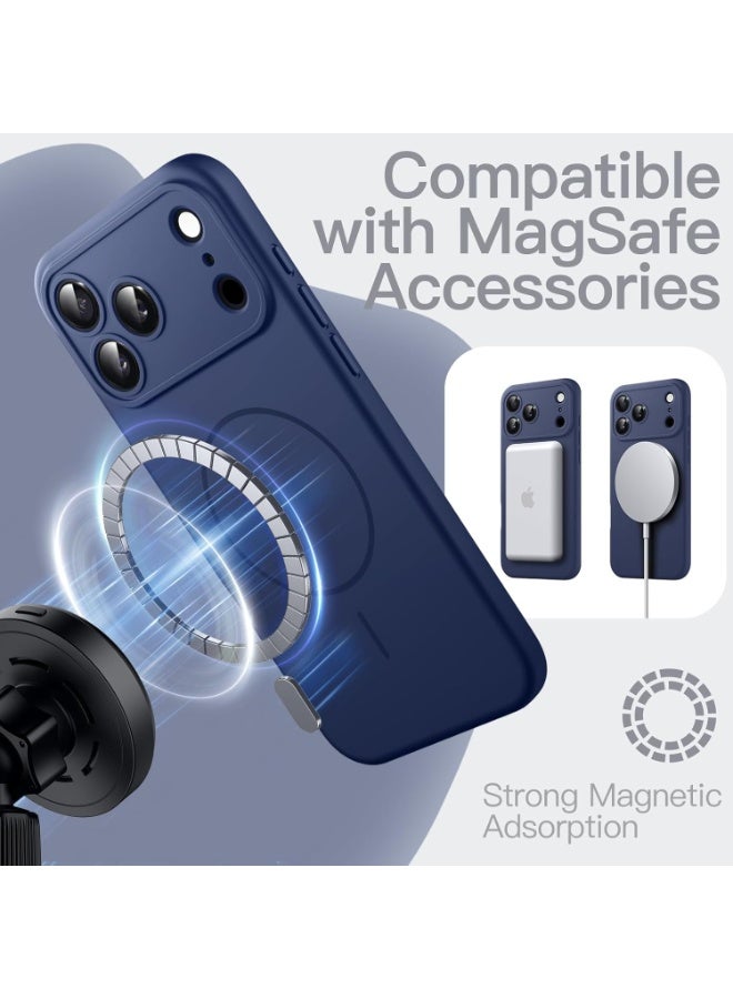 حافظة مغناطيسية من السيليكون لهاتف iPhone 17 Pro Max مقاس 6.9 بوصة متوافقة مع تقنية MagSafe سطح ناعم الملمس مع حماية ممتصة للصدمات مزودة بغطاء عدسة الكاميرا (أزرق) - Image 3