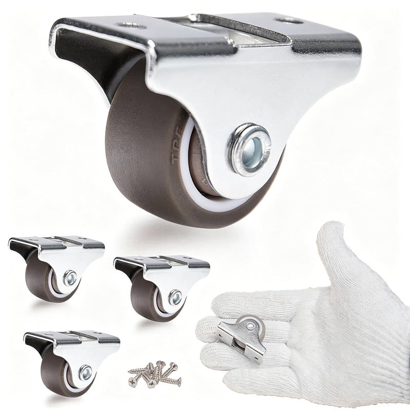 ZOOSUNX 1" Rigid Caster Wheels (4 Pack), Single Direction Fixed Small Casters, Low Profile Silent TPE Rubber Rolling Wheels for Straight-Line Movement, Drawer Slides & DIY Projects - Image 1