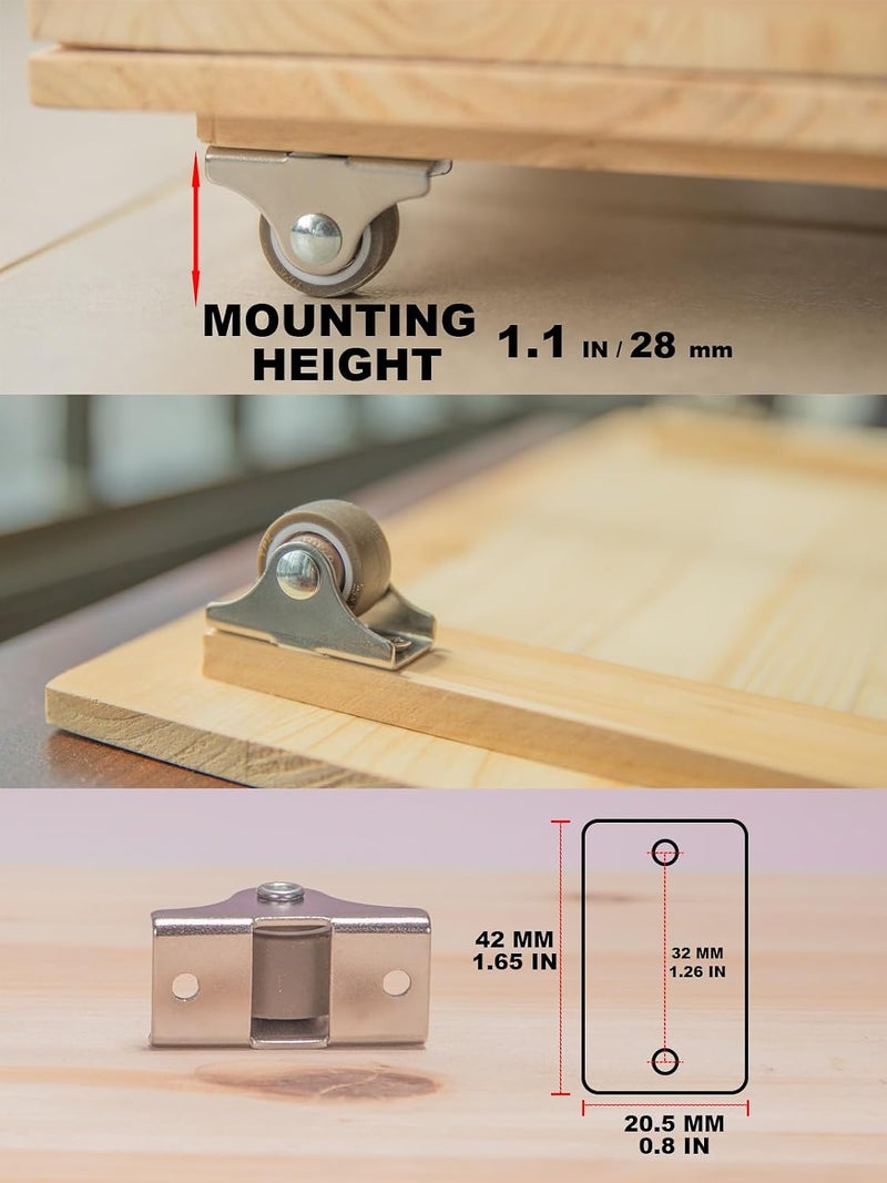 ZOOSUNX 1" Rigid Caster Wheels (4 Pack), Single Direction Fixed Small Casters, Low Profile Silent TPE Rubber Rolling Wheels for Straight-Line Movement, Drawer Slides & DIY Projects - Image 4